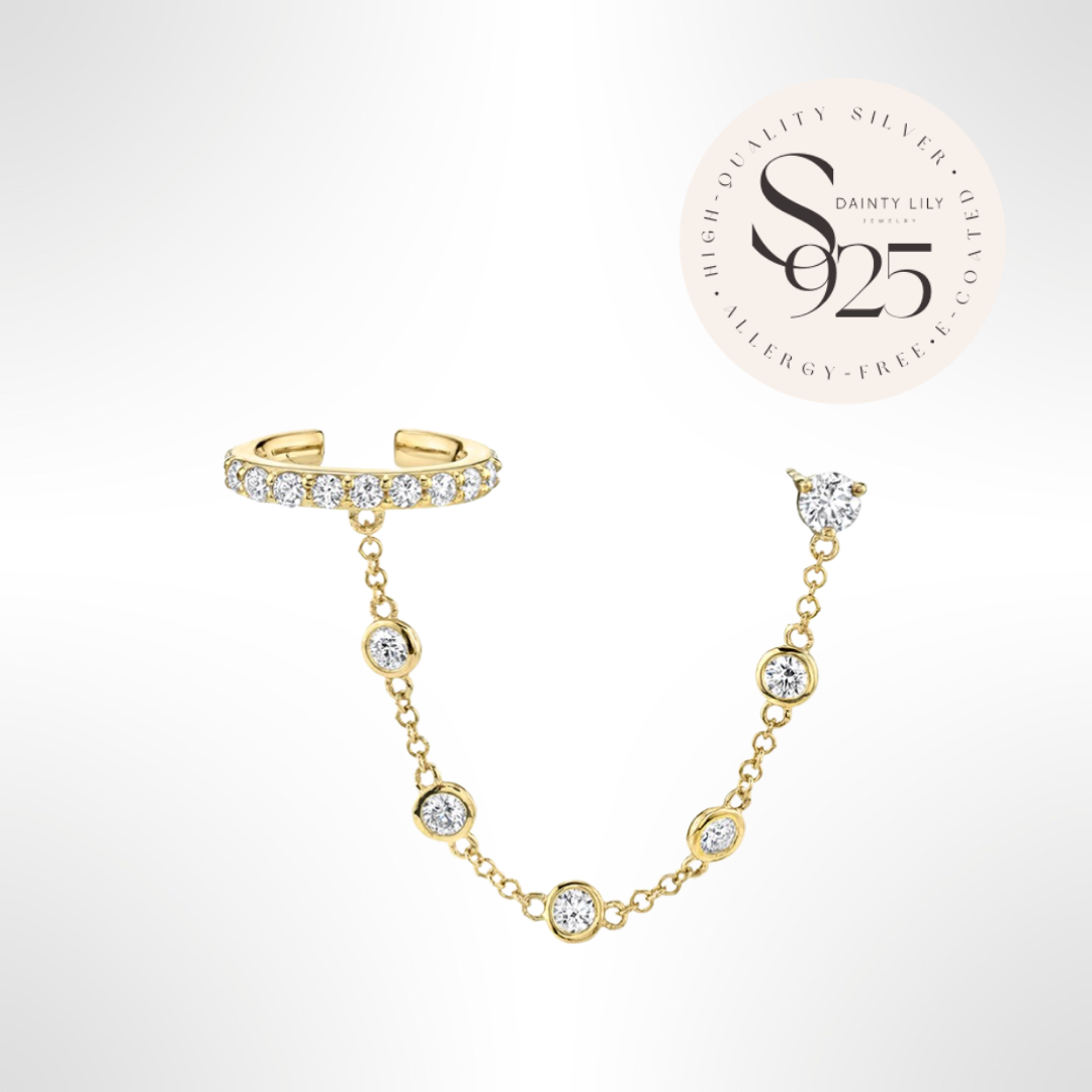 CZ detailed ear cuffs with Chain and Post