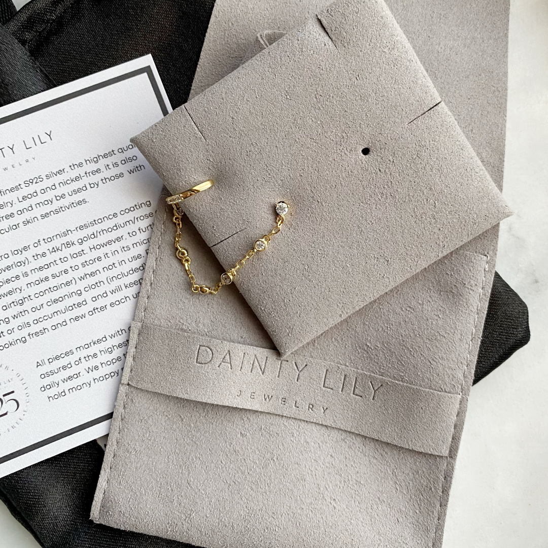 CZ detailed ear cuffs with Chain and Post