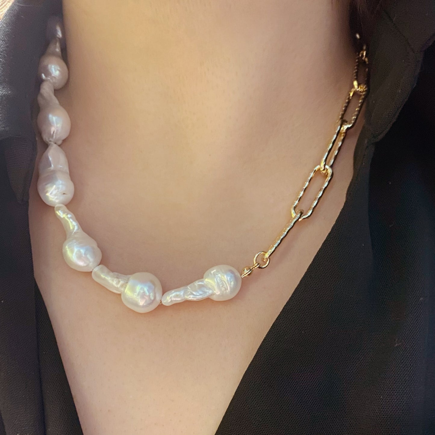 3-Way Baroque Pearls and Chain Necklace