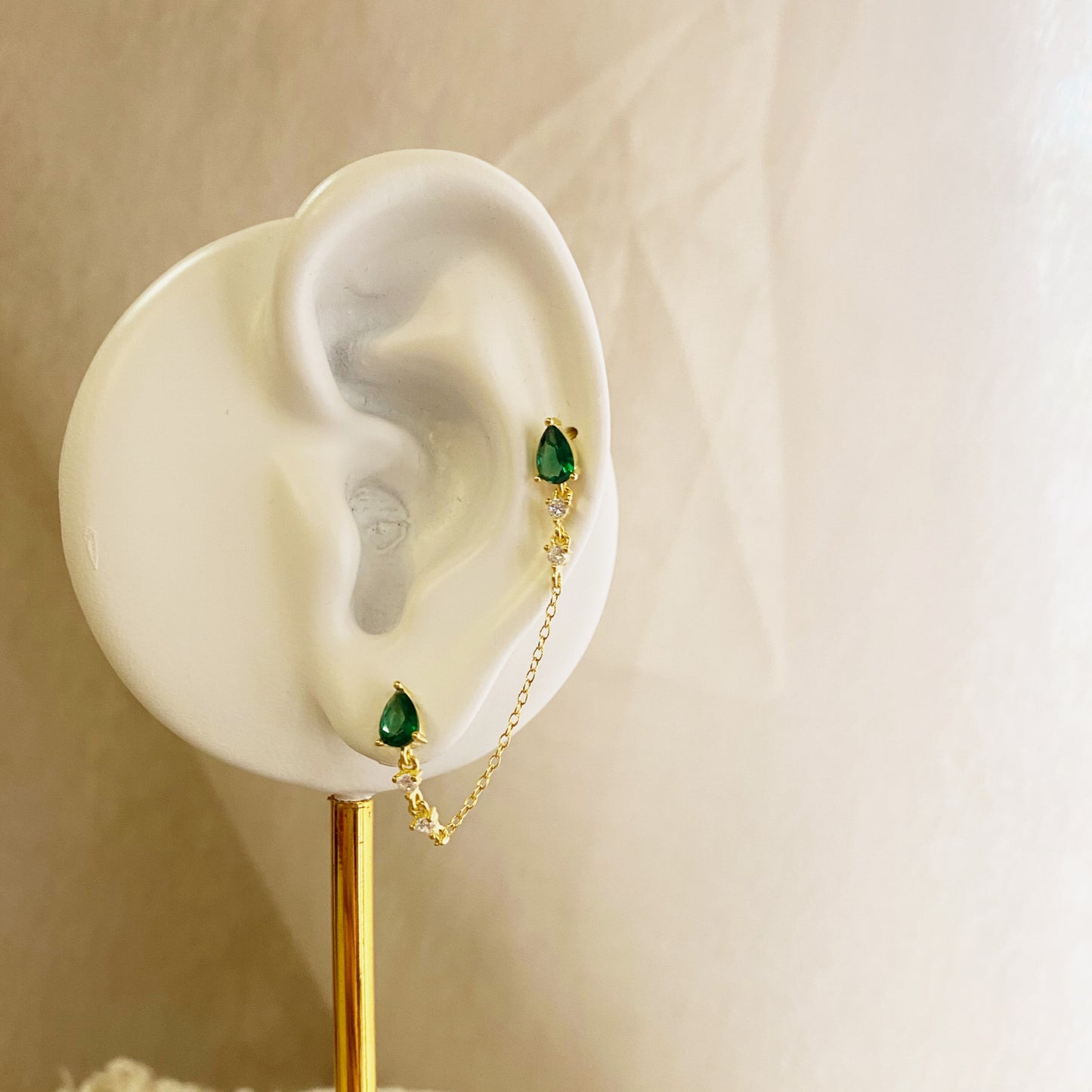 Double Emerald Drape Earrings