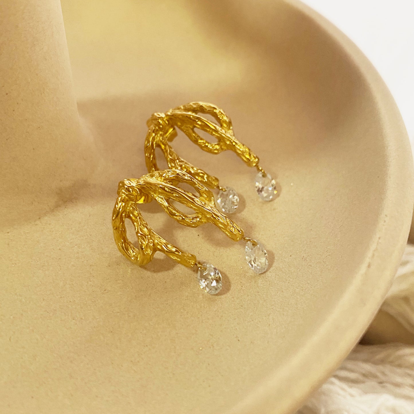 Ribbon with Crystal Drop Earrings