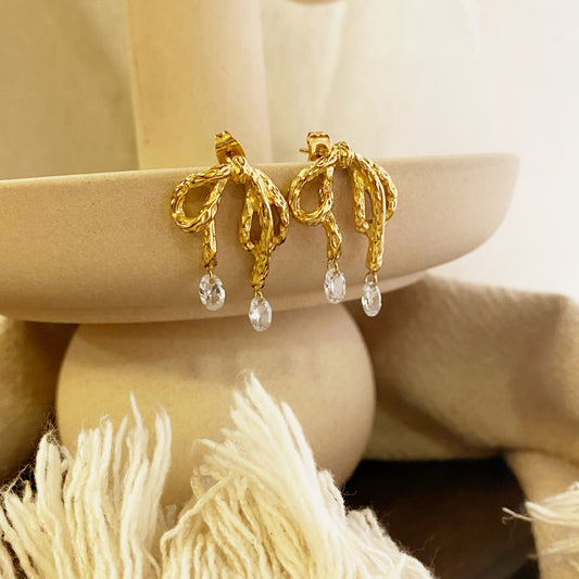 Ribbon with Crystal Drop Earrings