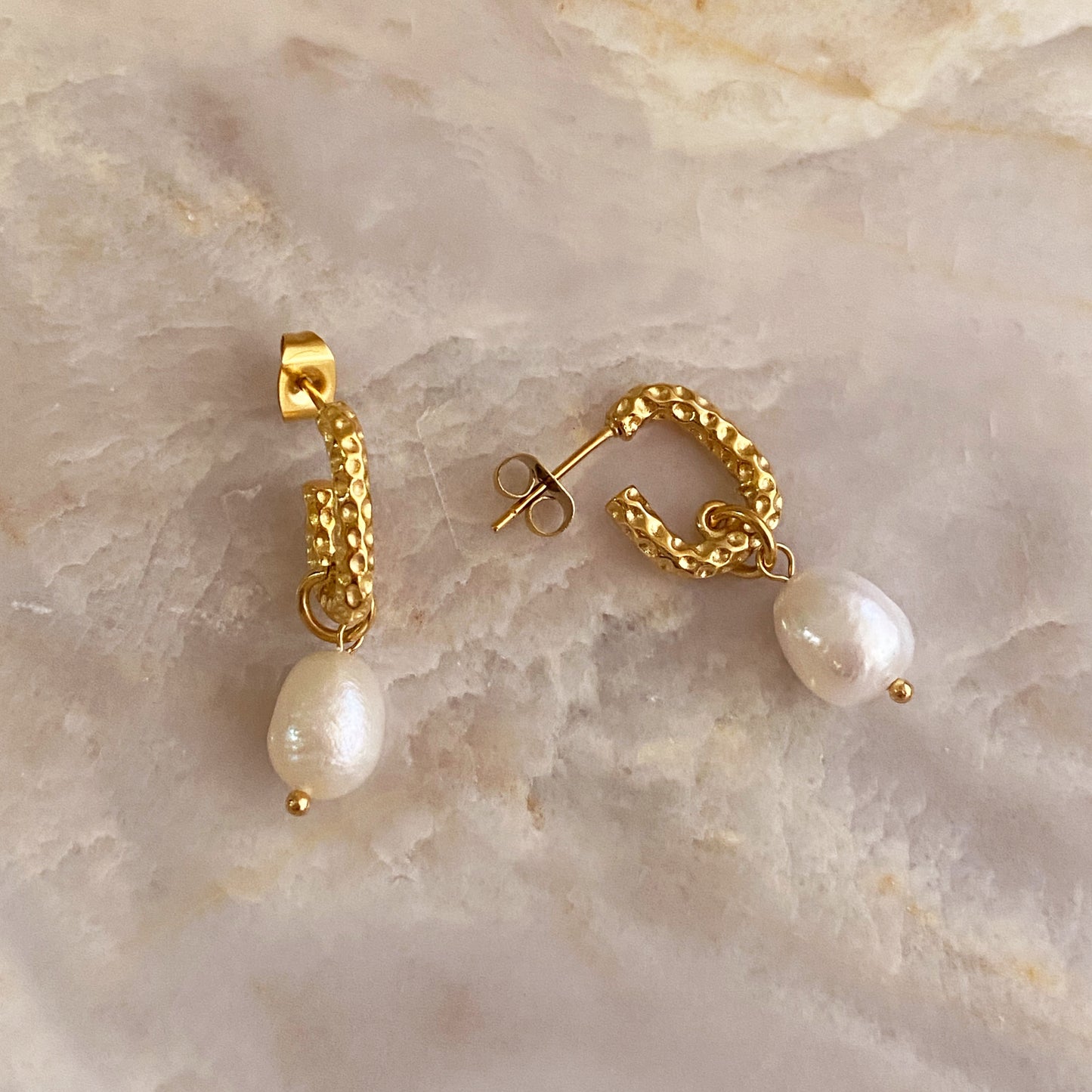 Hammered Hoops with Pearl