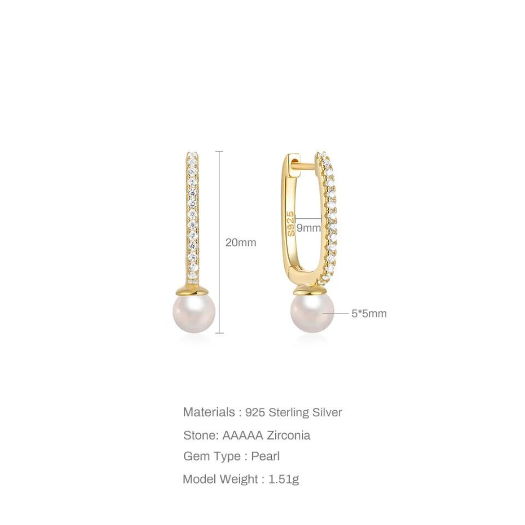 Mini Elongated Pave Hoops with Pearl
