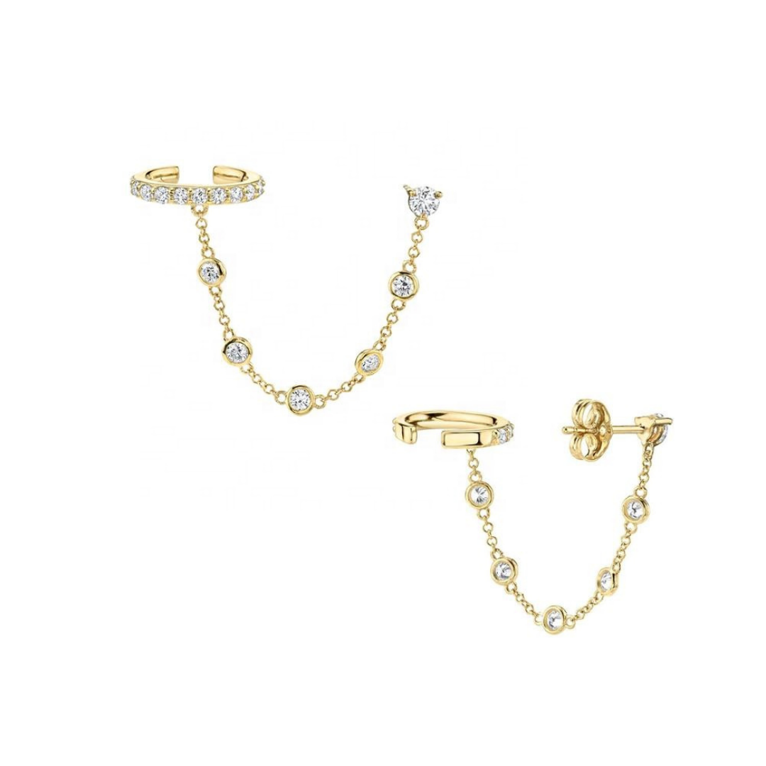 CZ detailed ear cuffs with Chain and Post