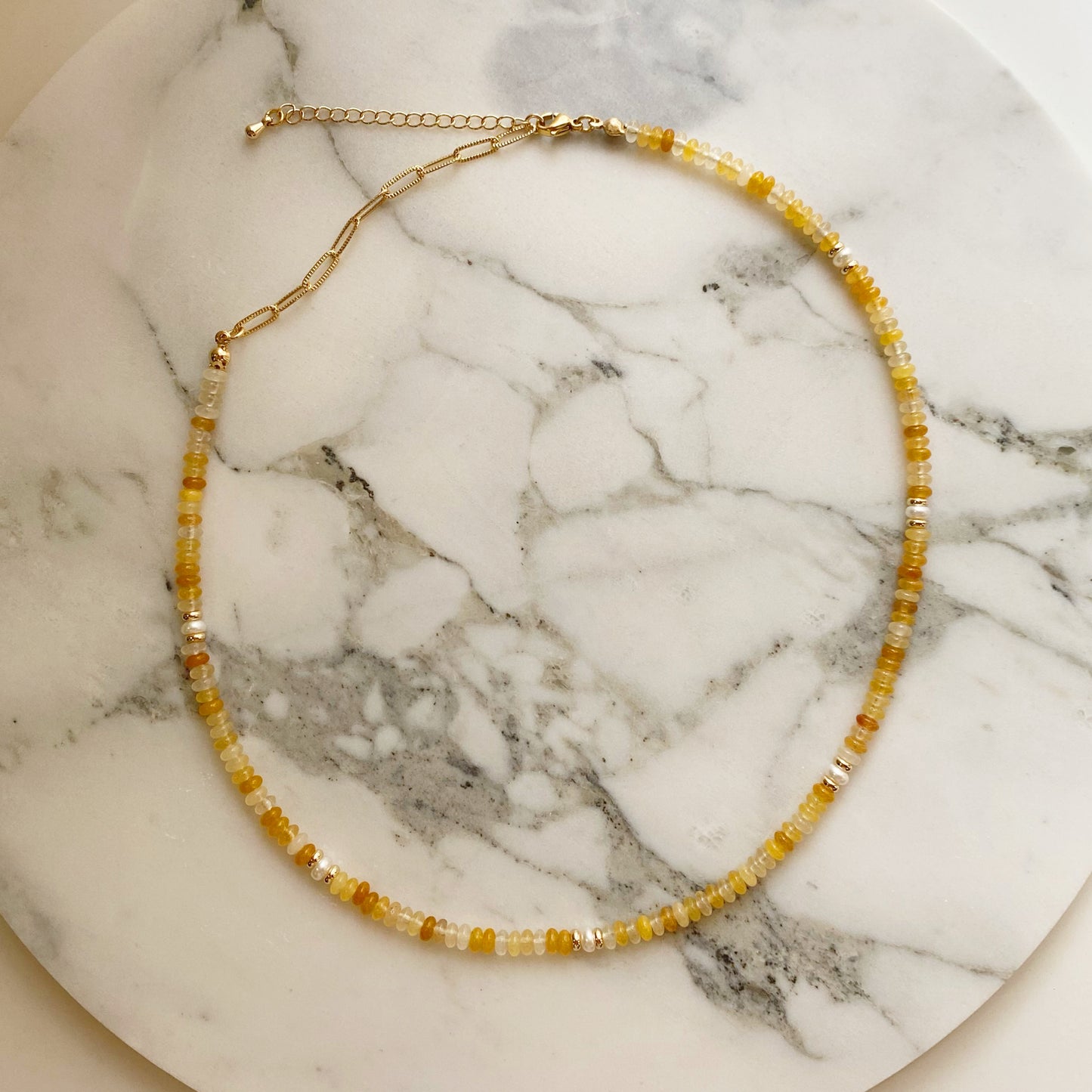 Citrine Beads with Mini Pearls (14" to 19" length)