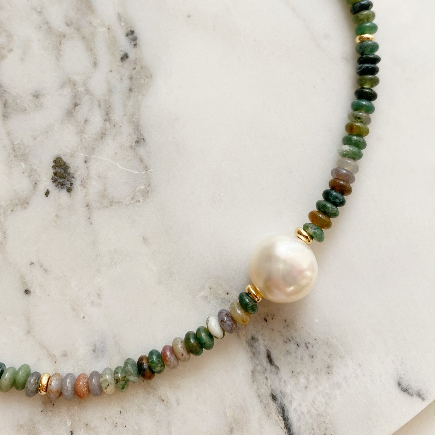 Indian Agate Beads with Pearl (14" to 19" length)