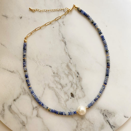 Kyanite Beads with Pearl (14" to 18" length)
