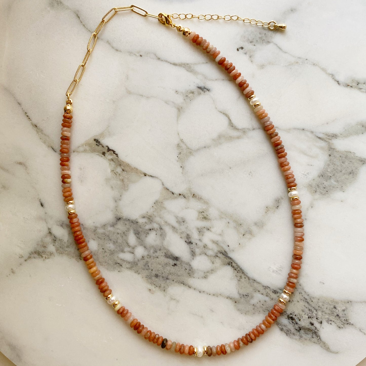 Sunstone Beads with Mini Pearls (14" to 19" length)