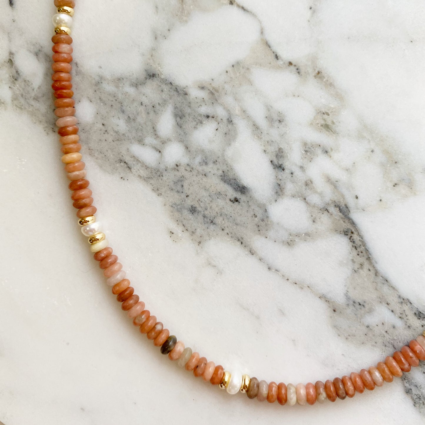 Sunstone Beads with Mini Pearls (14" to 19" length)
