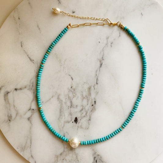 Turquoise with Pearl (15" to 19" length)